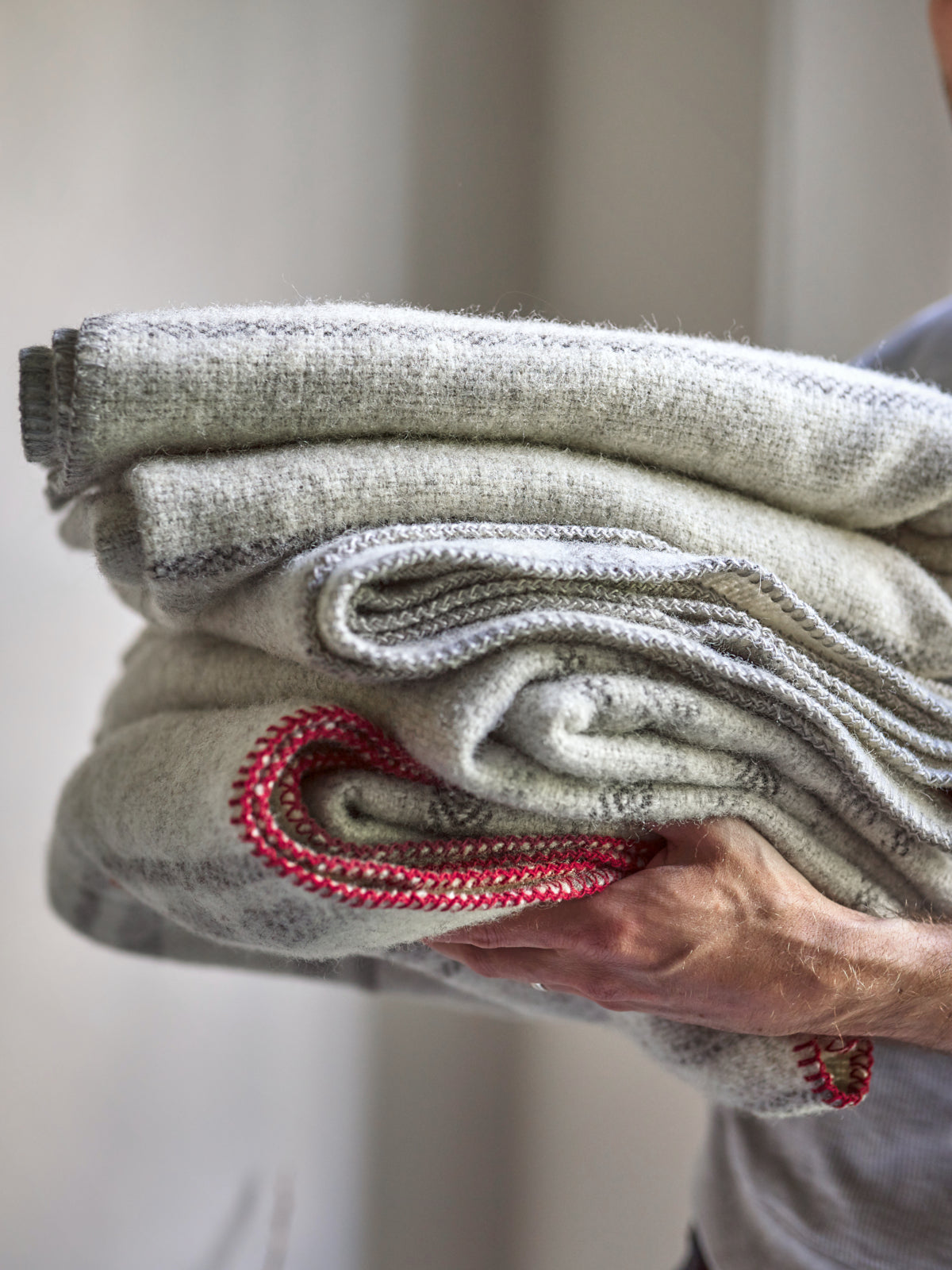 100% British Wool Blanket in Cream, Grey & Brown Stripes The British Blanket Company