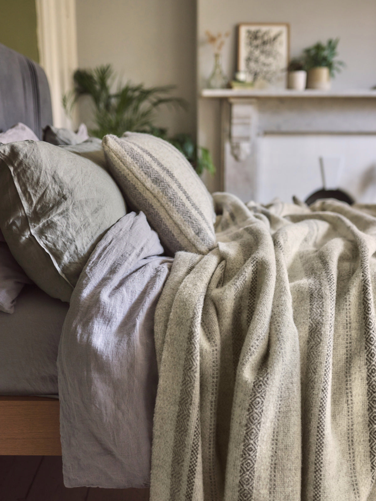 100% British Wool Blanket in Cream, Grey & Brown Stripes The British Blanket Company