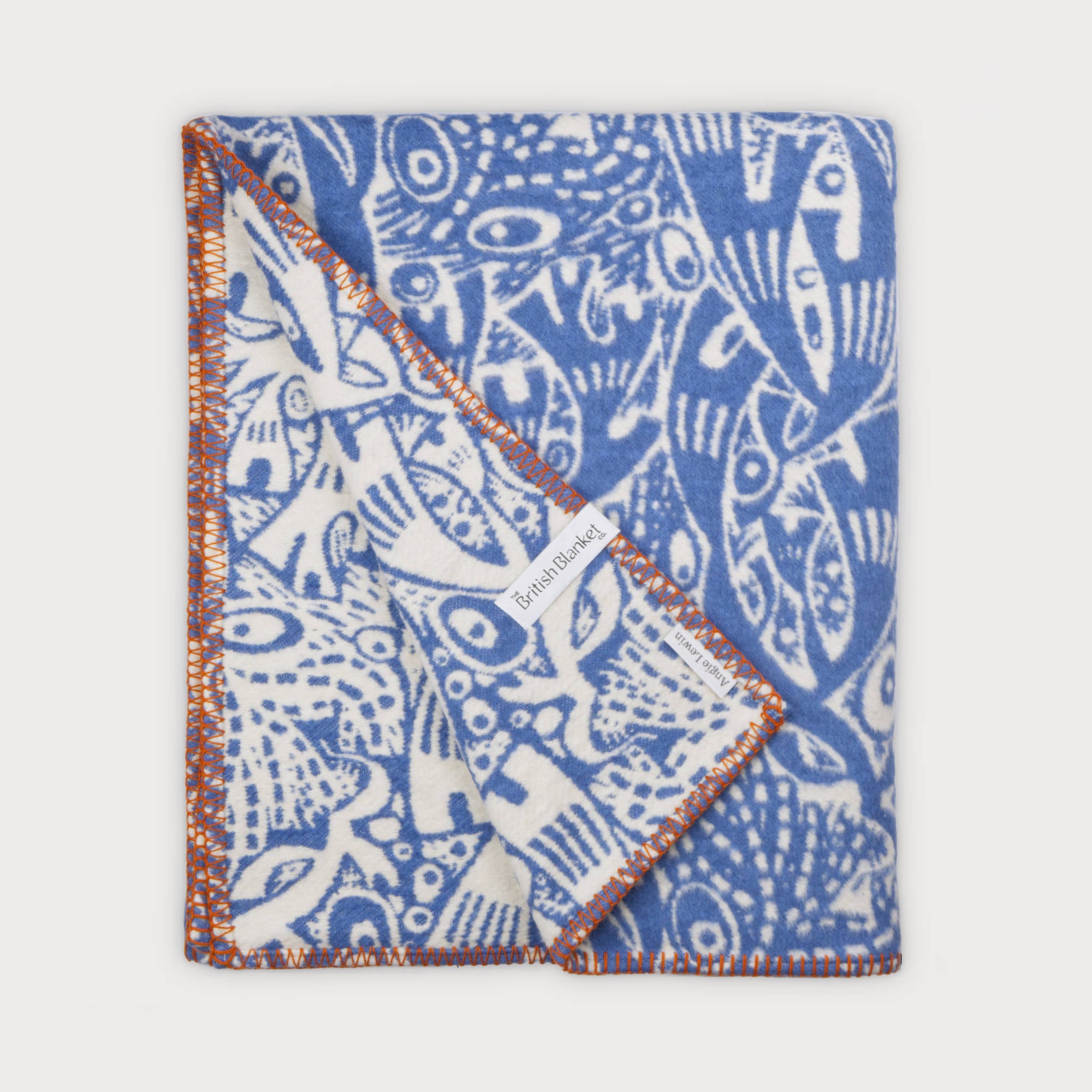 Rockpool in Blue Cloud Cotton Blanket by The British Blanket Company and Angie Lewin.