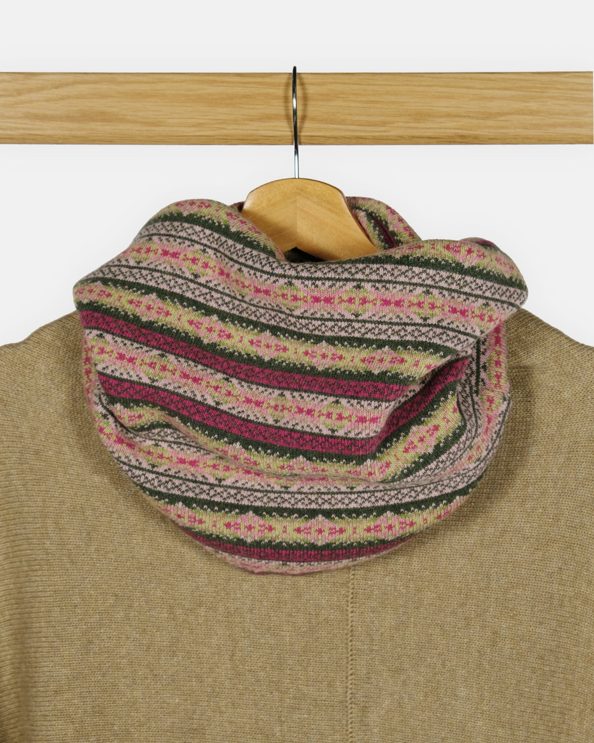 Cashmere Blend Fair Isle Snood Scarf: Rose