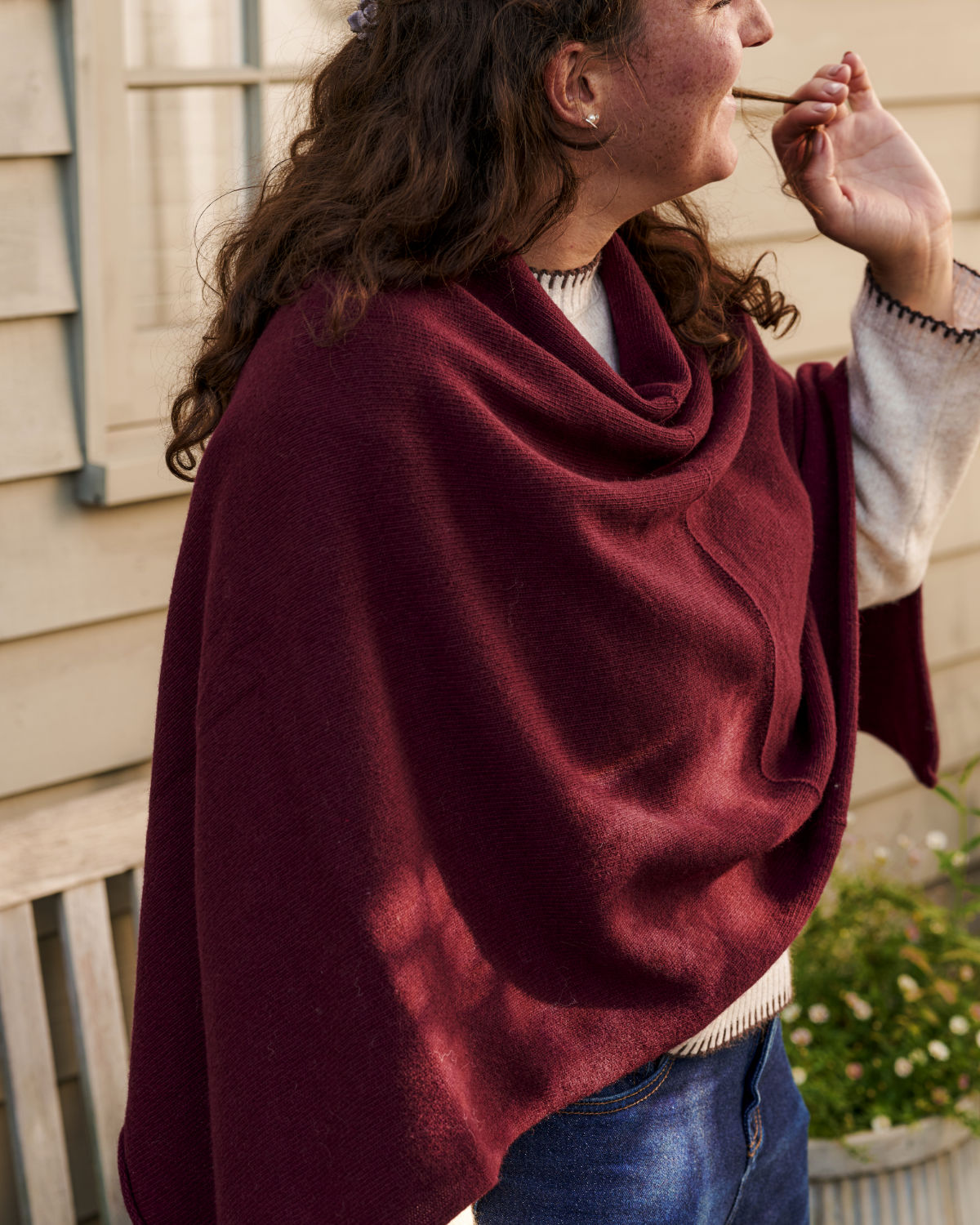 Cashmere Blend Poncho: Berry