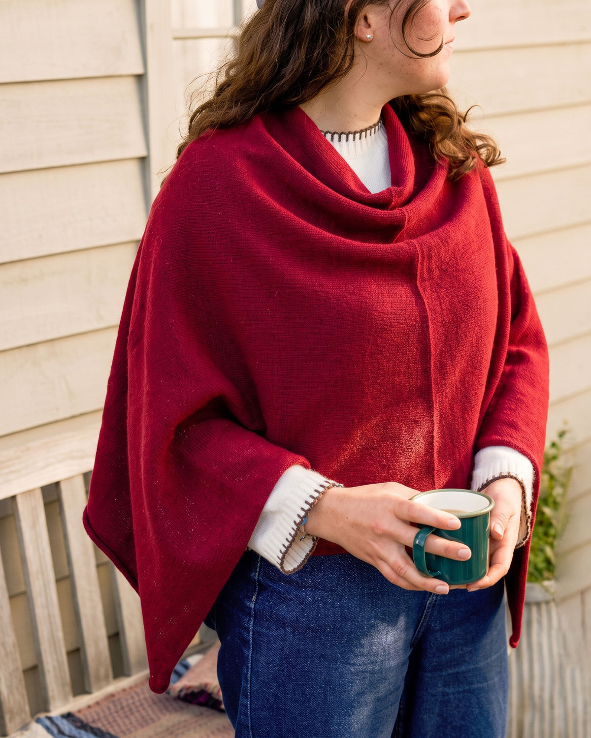 Cashmere Blend Poncho: Ruby