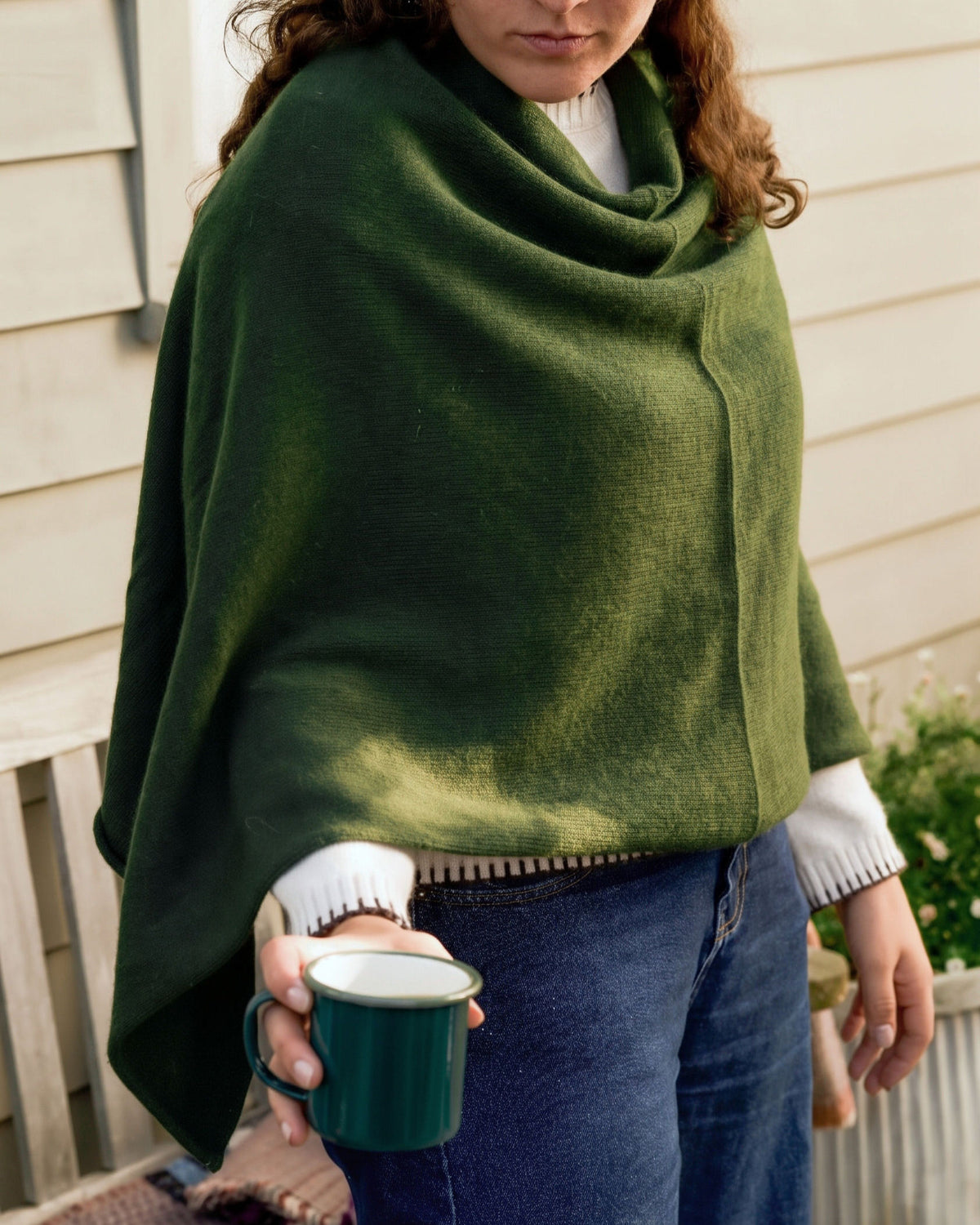 Cashmere Blend Poncho: Olive