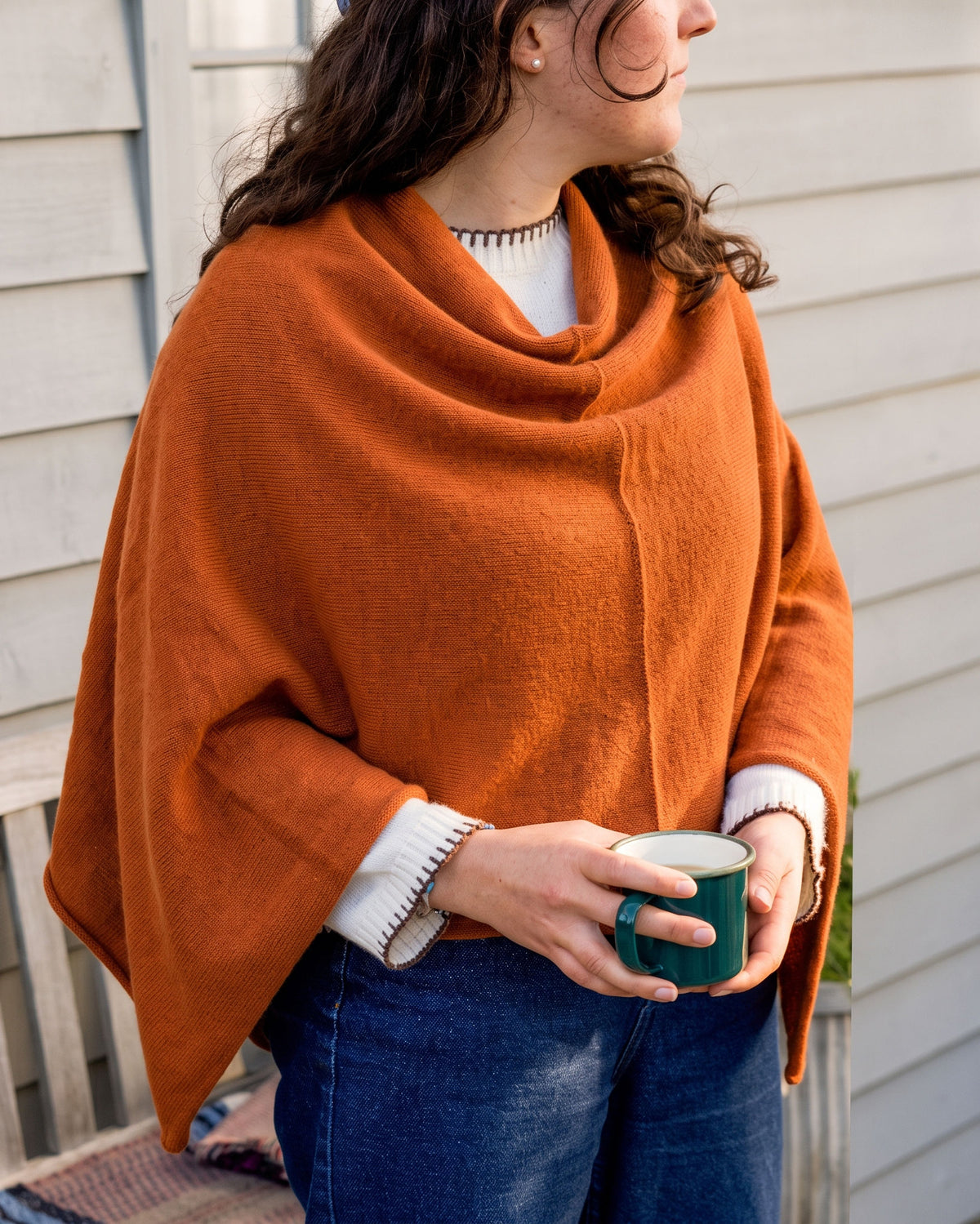 Cashmere Blend Poncho: Brick