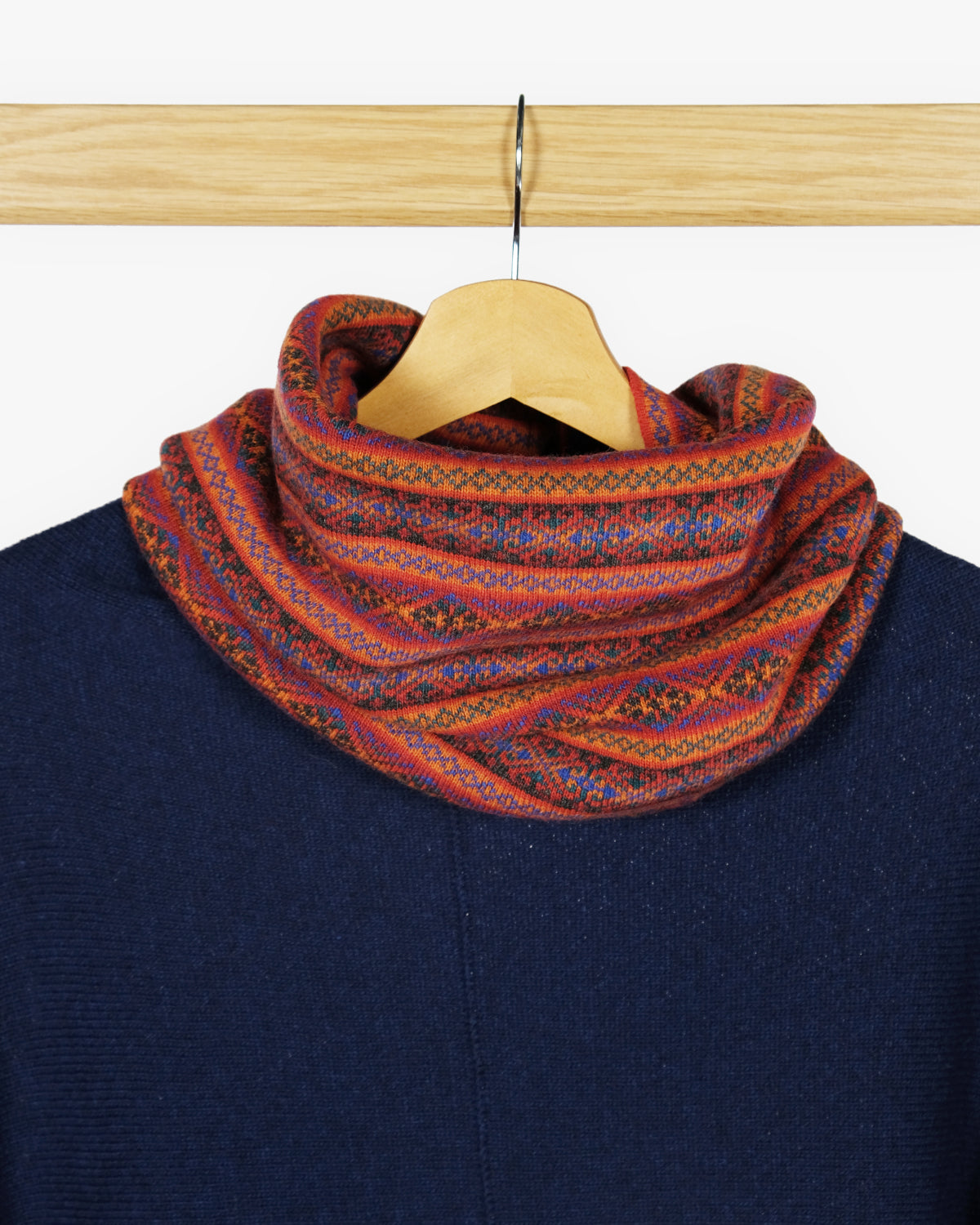 Cashmere Blend Fair Isle Snood Scarf: Crimson