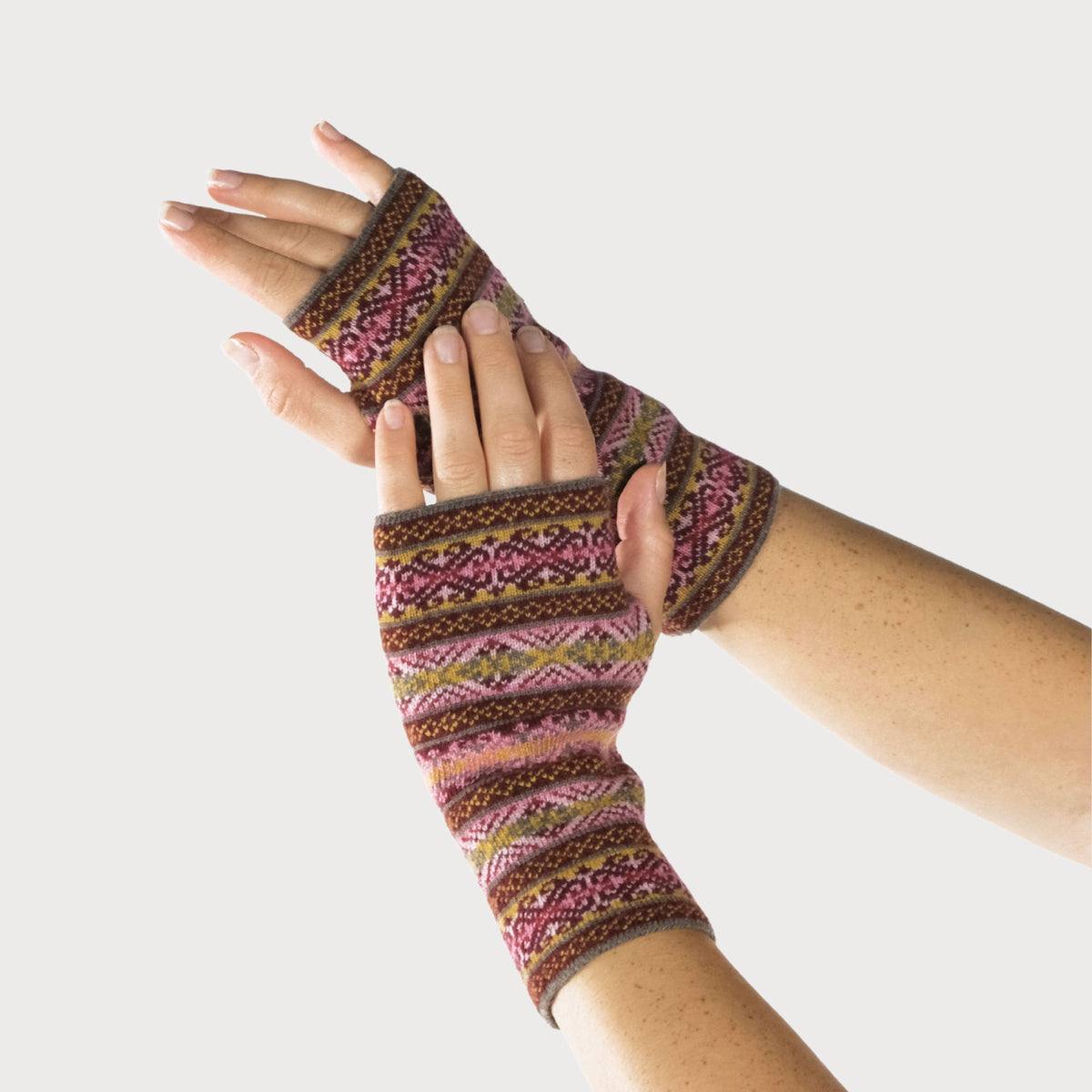 Cashmere Blend Fair Isle Wrist Warmers: Berry