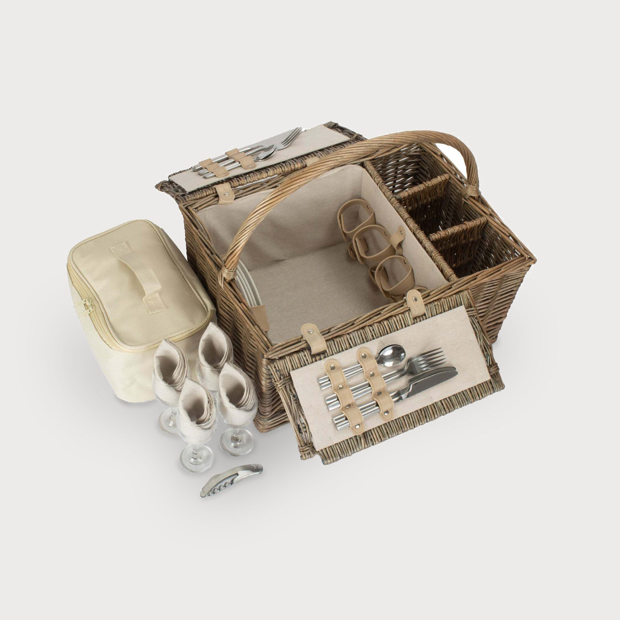 Picnic Hamper with Lid for 4: Antique Wash