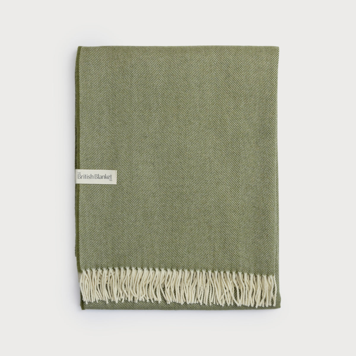 Olive Green Merino Herringbone Throw - Main Image