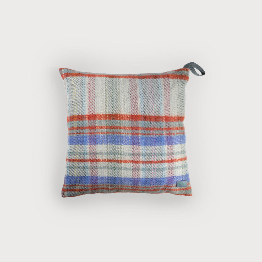 Random recycled wool floor cushion with waterproof backing and carry strap 50cm x 50cm