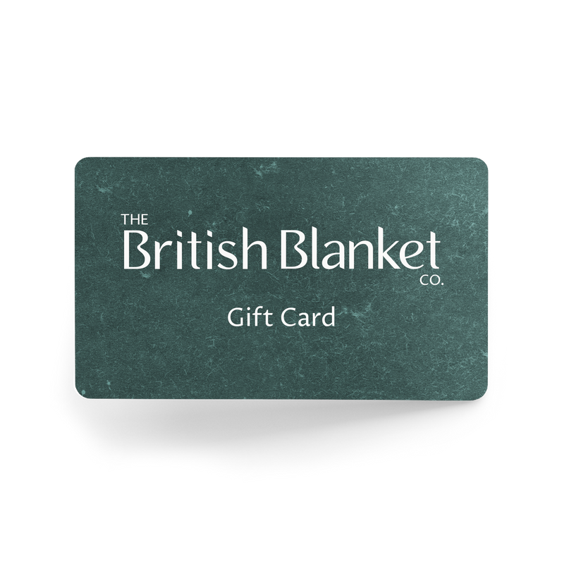 Digital Gift Card close-up, showcasing text and design. Ideal for gifting, allowing recipients to choose from British Blanket Company's wool products. Delivered electronically via email.