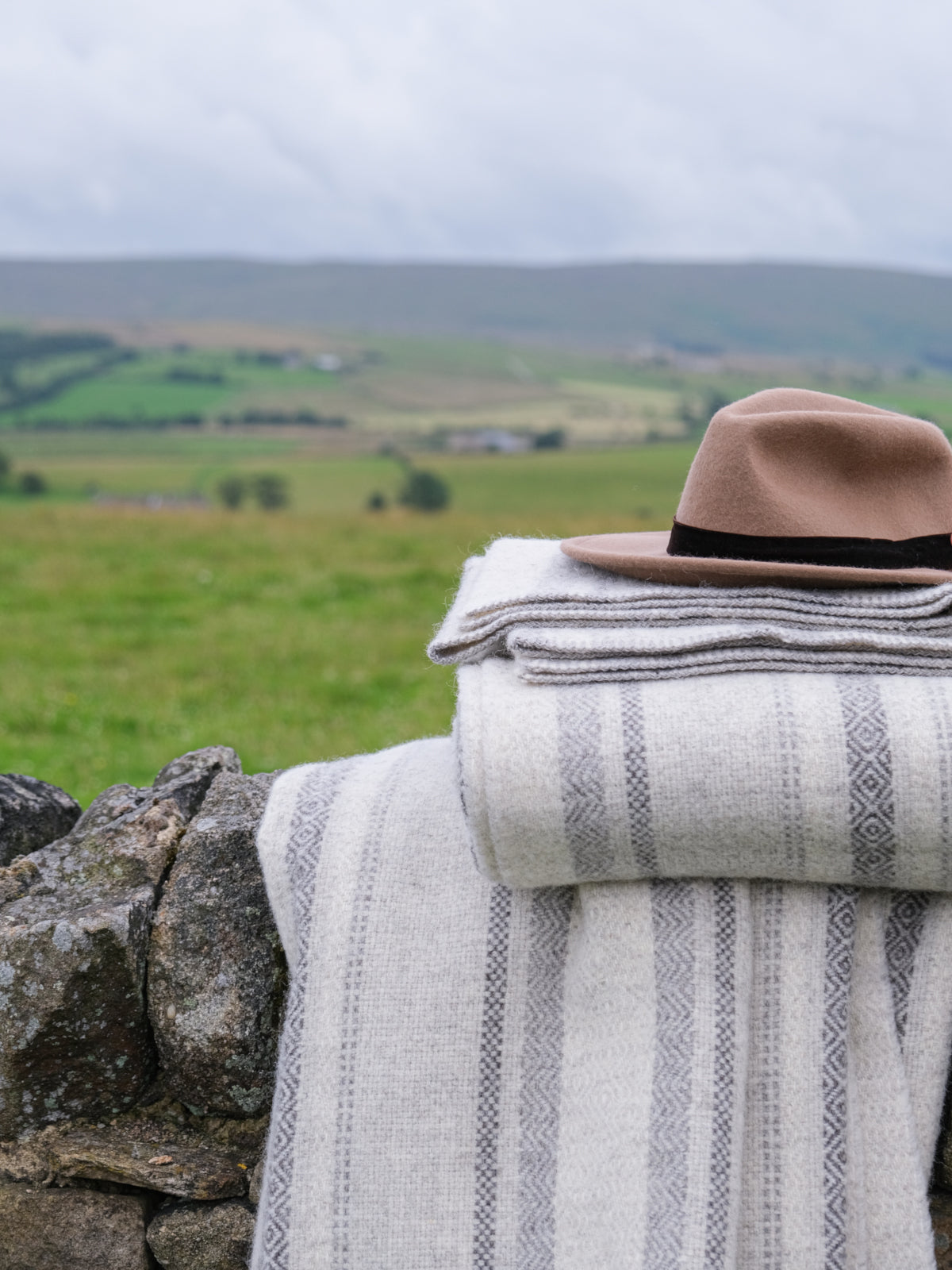 100% British Wool Blanket in Cream, Grey & Brown Stripes The British Blanket Company