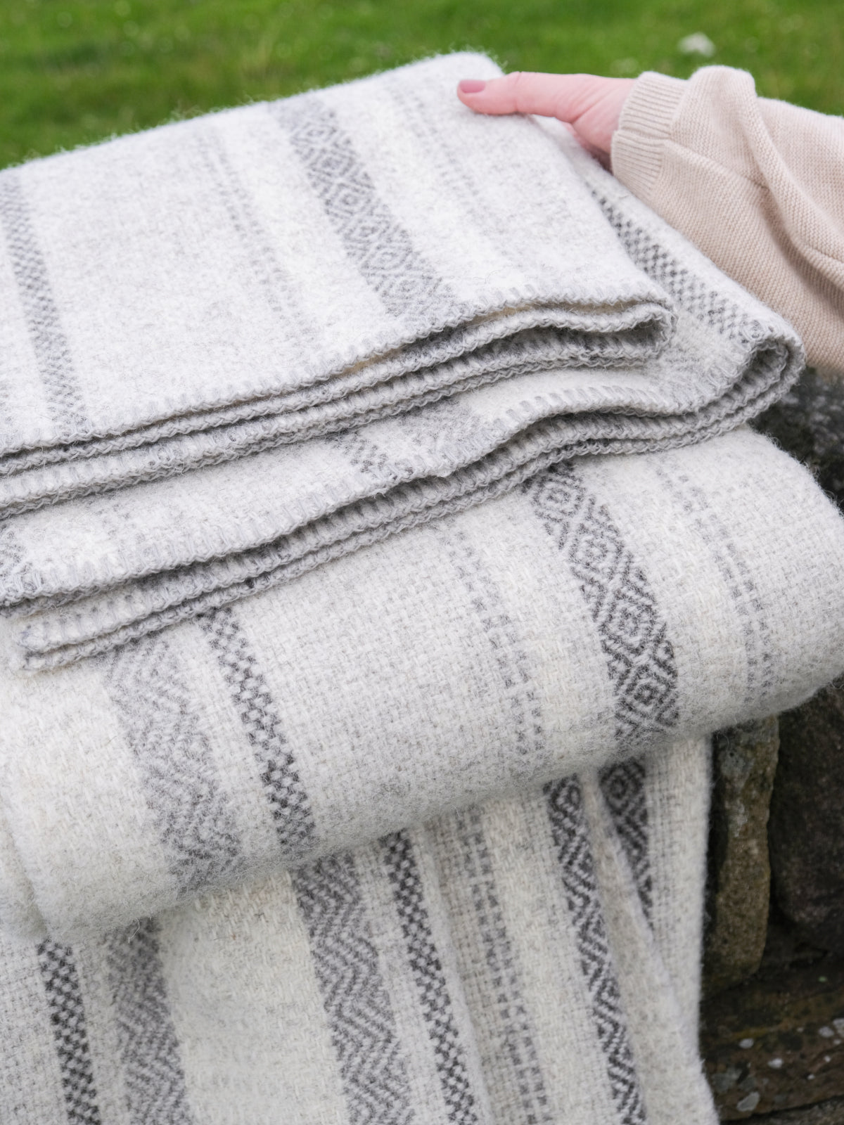 100% British Wool Blanket in Cream, Grey & Brown Stripes The British Blanket Company