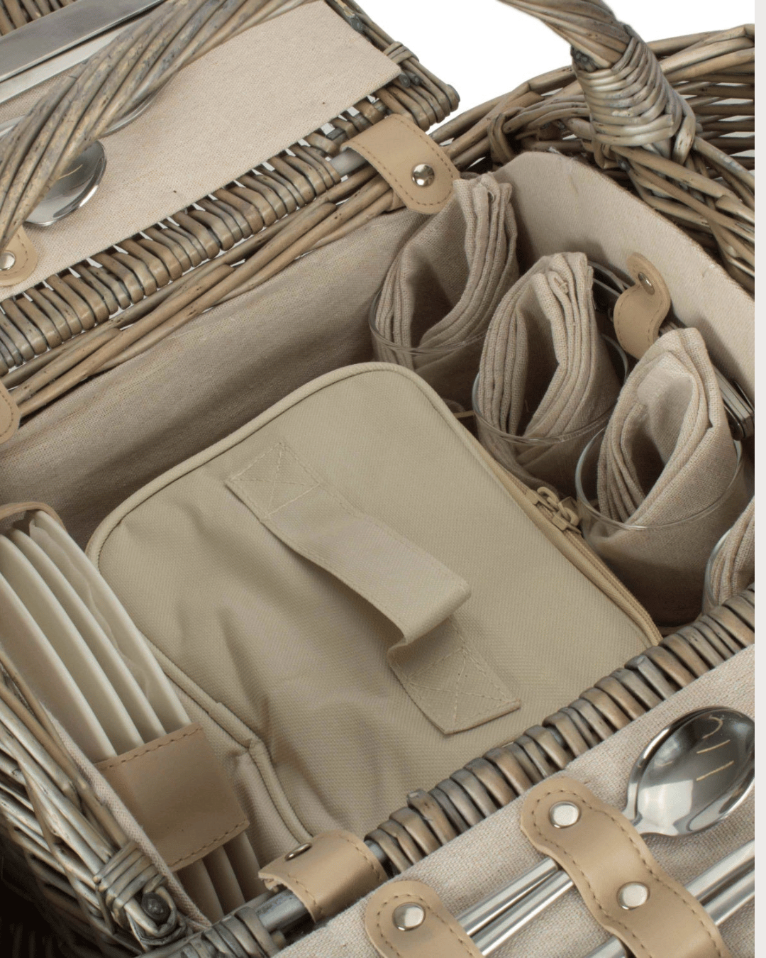 Picnic hamper storage for plates, glasses and cutlery