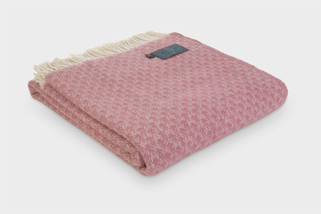 folded pink crescent pure wool throw blanket by The British Blanket Company online shop