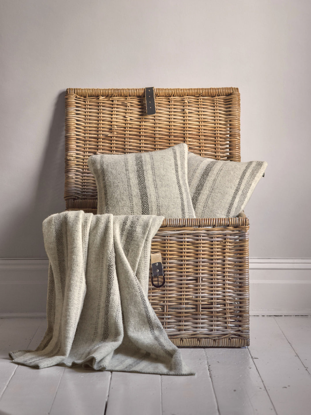 100% British Wool Cushion in Cream, Grey & Brown Stripes The British Blanket Company