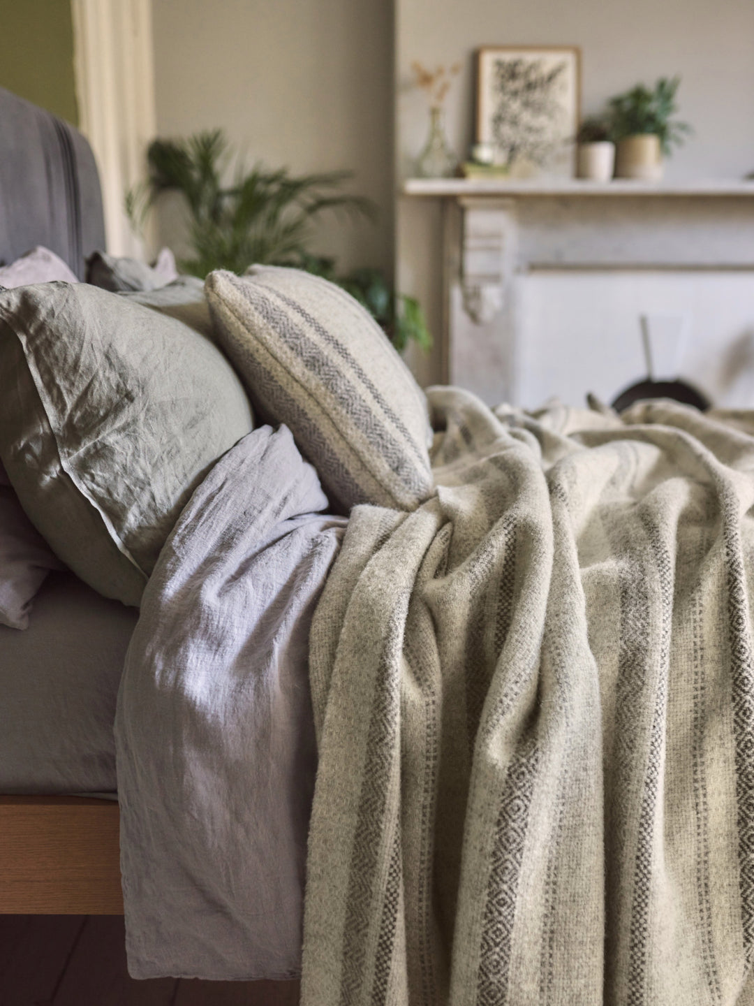 100% British Wool Cushion in Cream, Grey & Brown Stripes The British Blanket Company