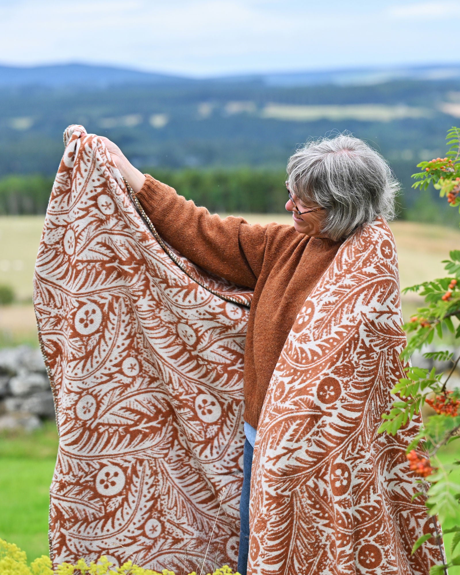 Angie Lewin Blanket: Forest Floor in Rust