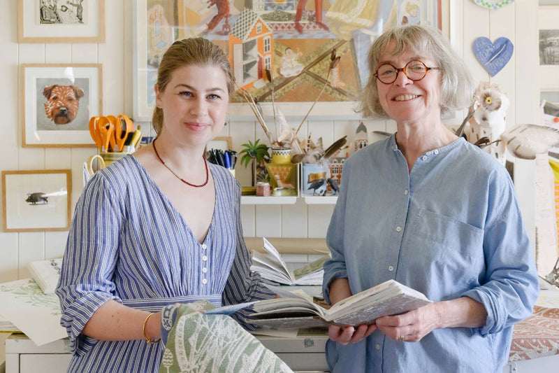 Bethan John and Angie Lewin in Angies' home studio in Scotland.