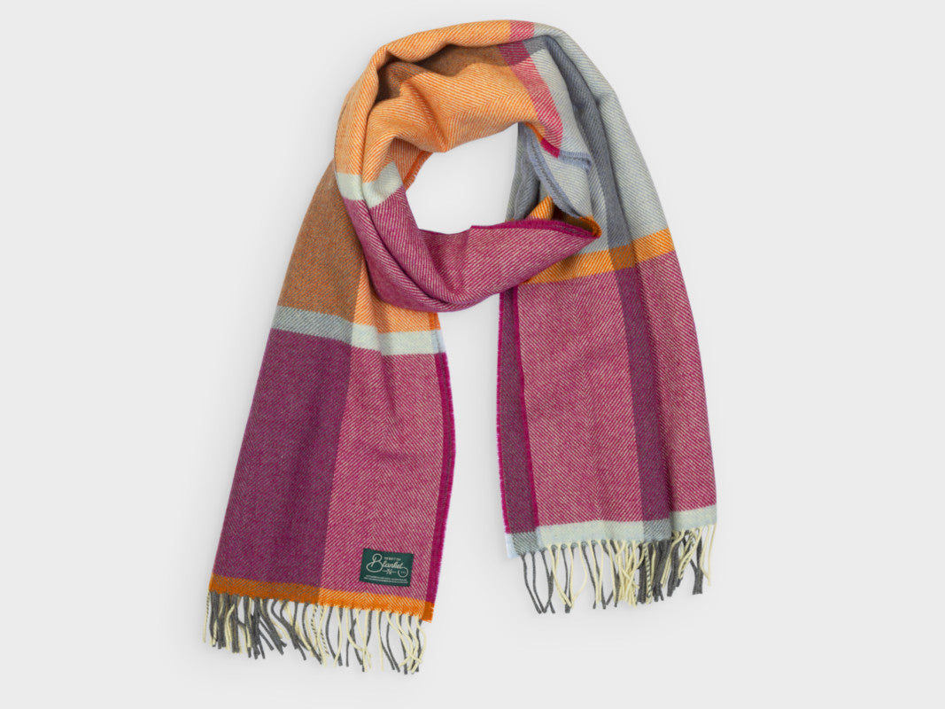 Beetroot and Orange Merino Wool Oversized Blanket Scarf by The British Blanket Company