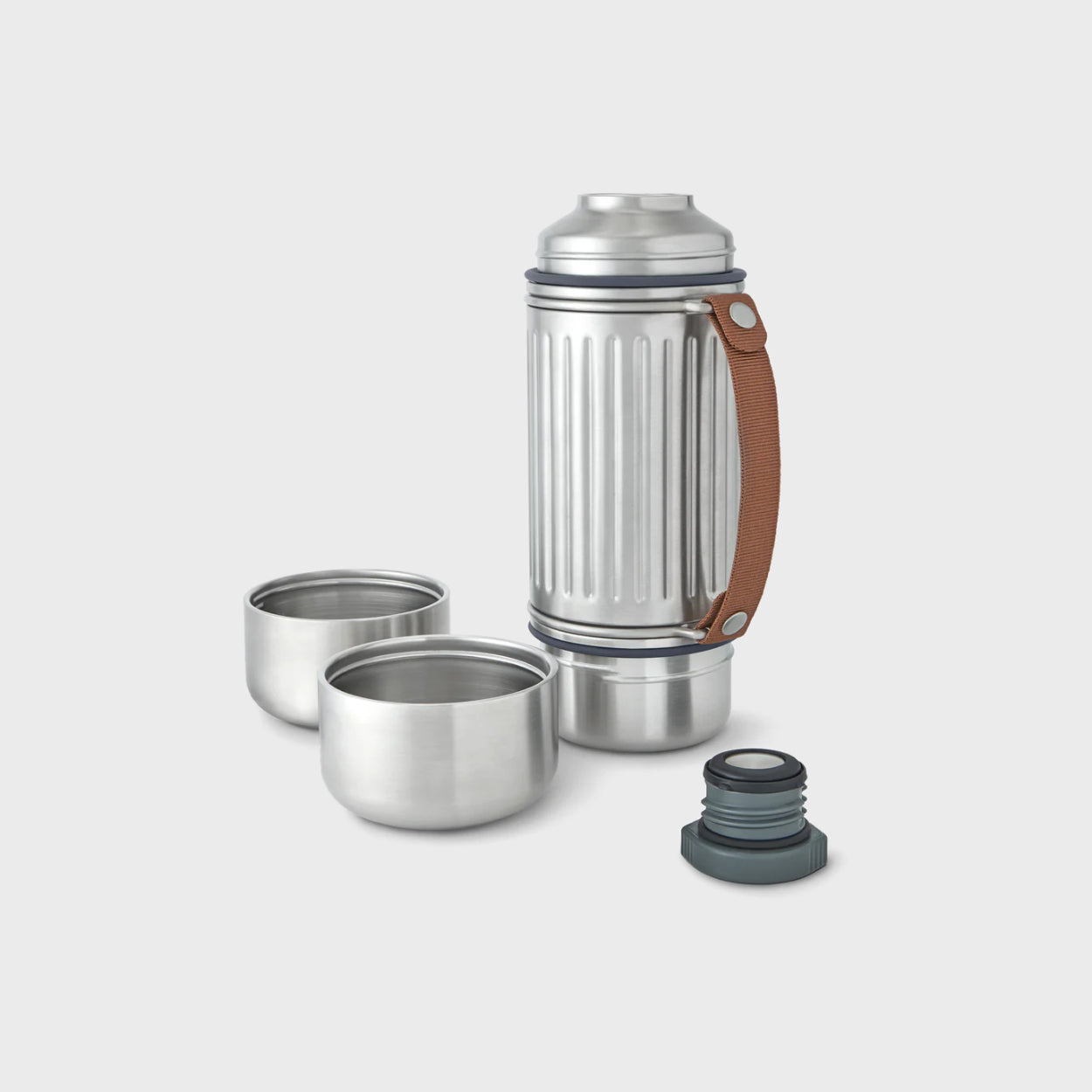 Stainless steel thermos set with two cups