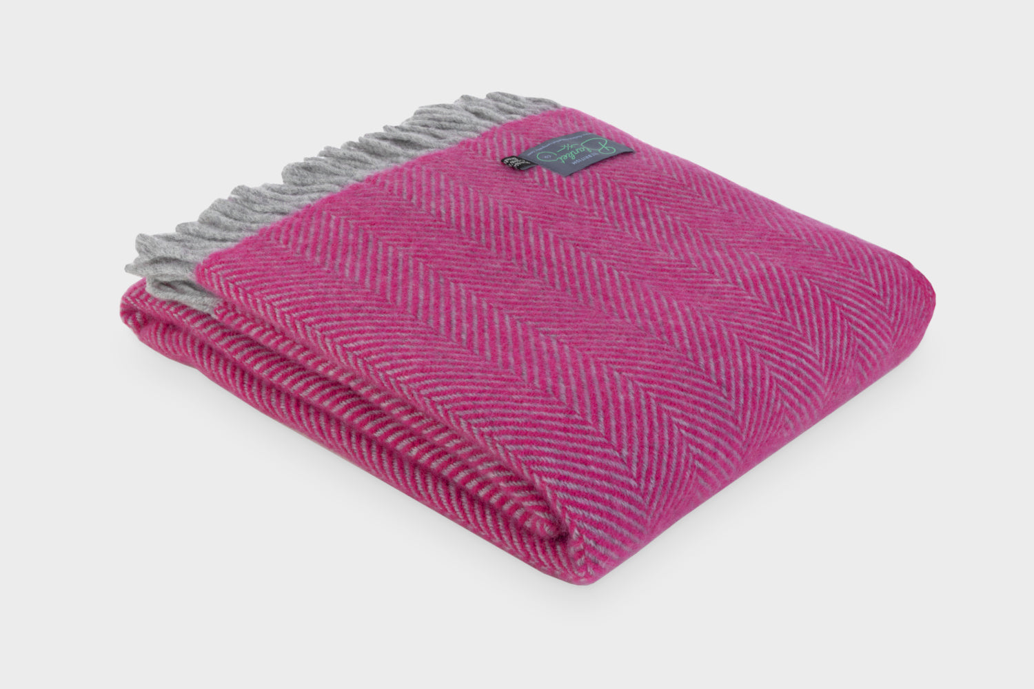 Bright Pink and Grey Herringbone Blanket The British Blanket Company