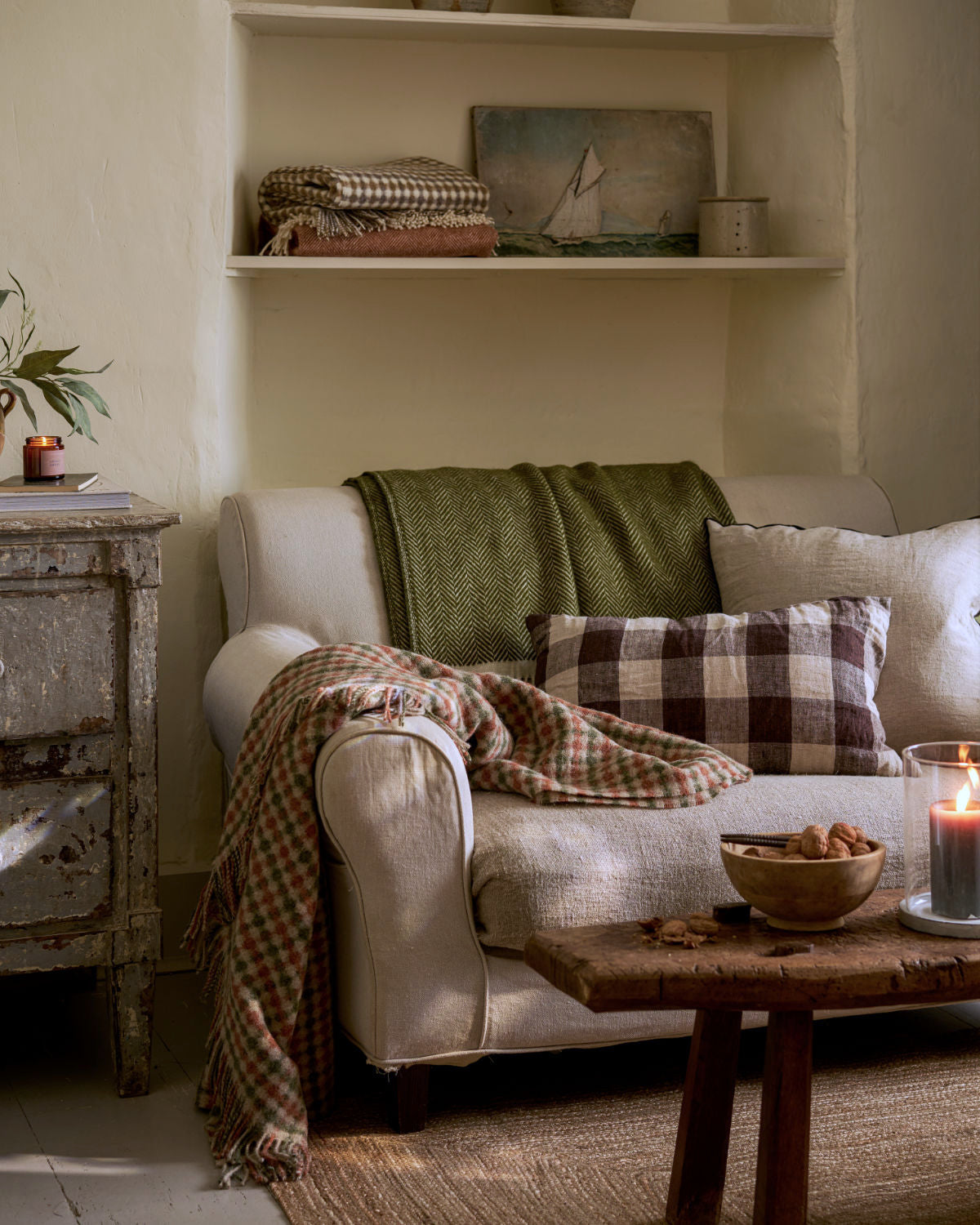 100% British Lambswool Gingham Blanket: Terracotta