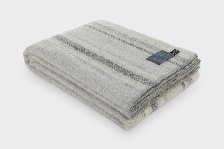 100% British Wool Blanket in Cream, Grey and Brown Stripes The British Blanket Company