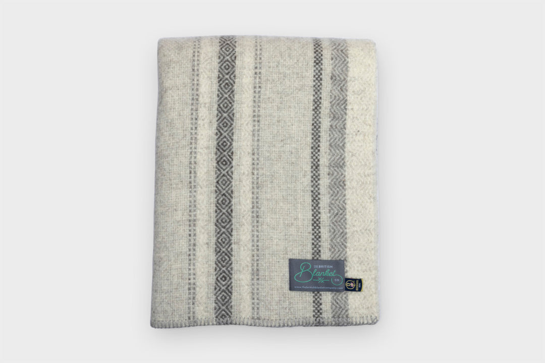 100% British Wool Blanket in Cream, Grey & Brown Stripes The British Blanket Company