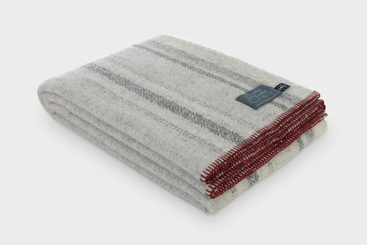 100% British Wool Blanket in Cream, Grey and Brown Stripes The British Blanket Company
