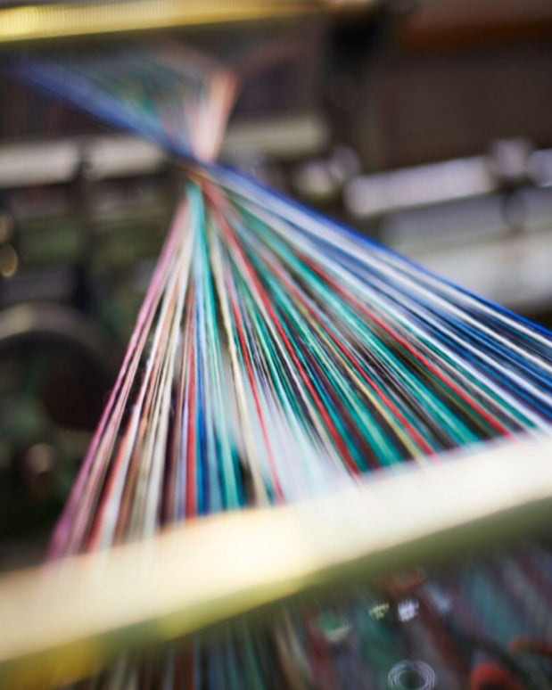 Recycled Cashmere yarn on a weaving loom Turtle Doves cashmere blankets at The British Blanket company