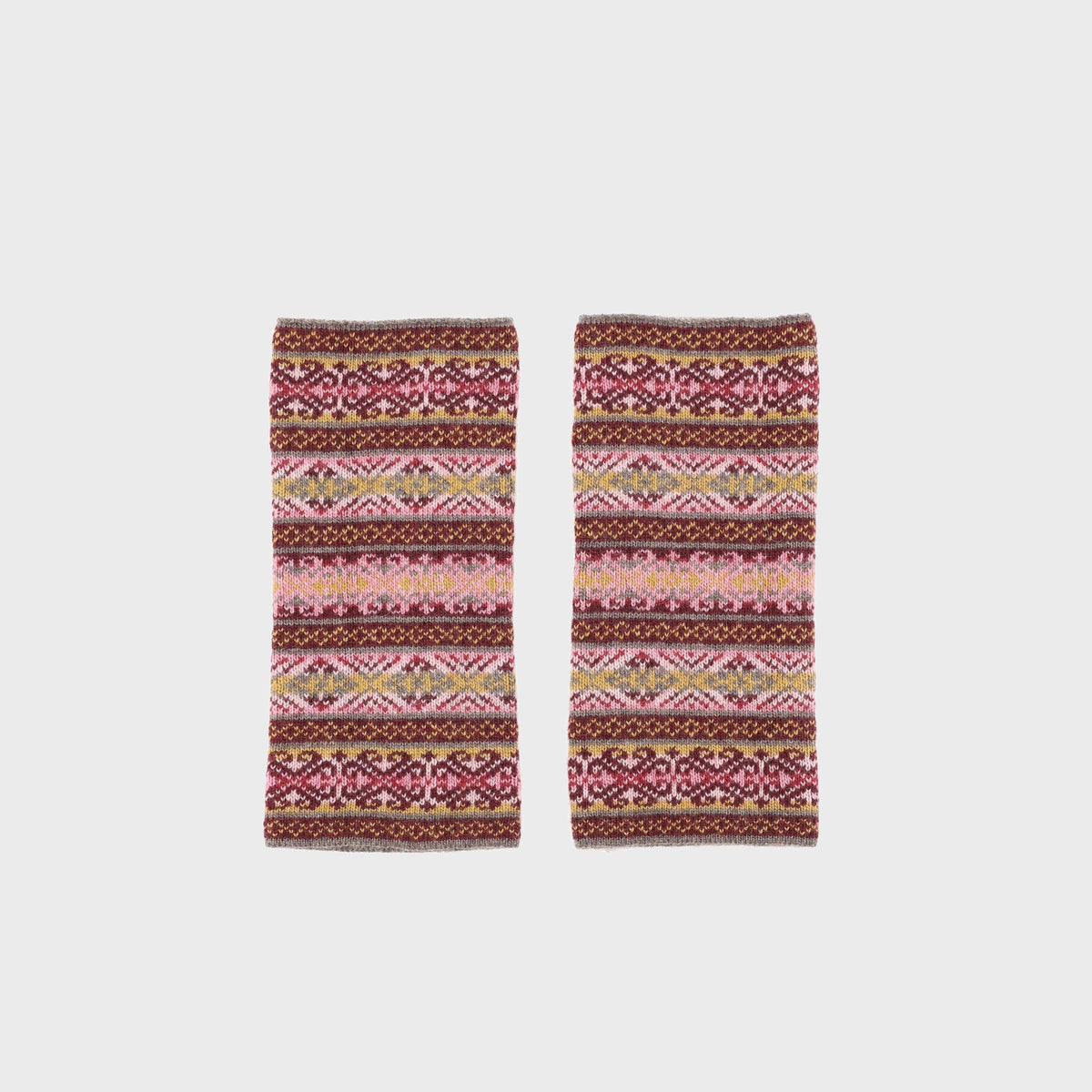 Cashmere Blend Fair Isle Wrist Warmers: Berry