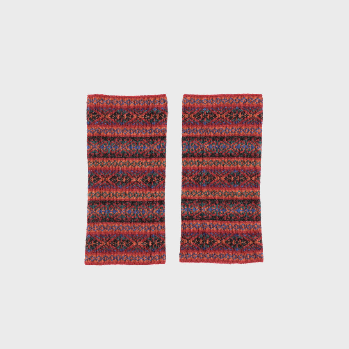 Cashmere Blend Fair Isle Wrist Warmers: Crimson