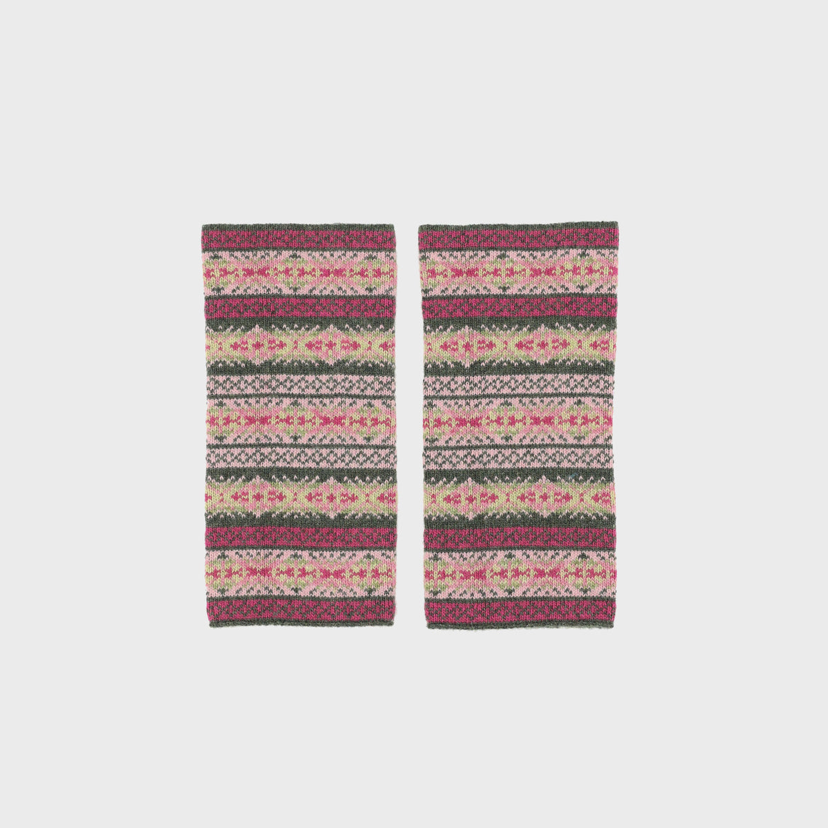 Cashmere Blend Fair Isle Wrist Warmers: Rose