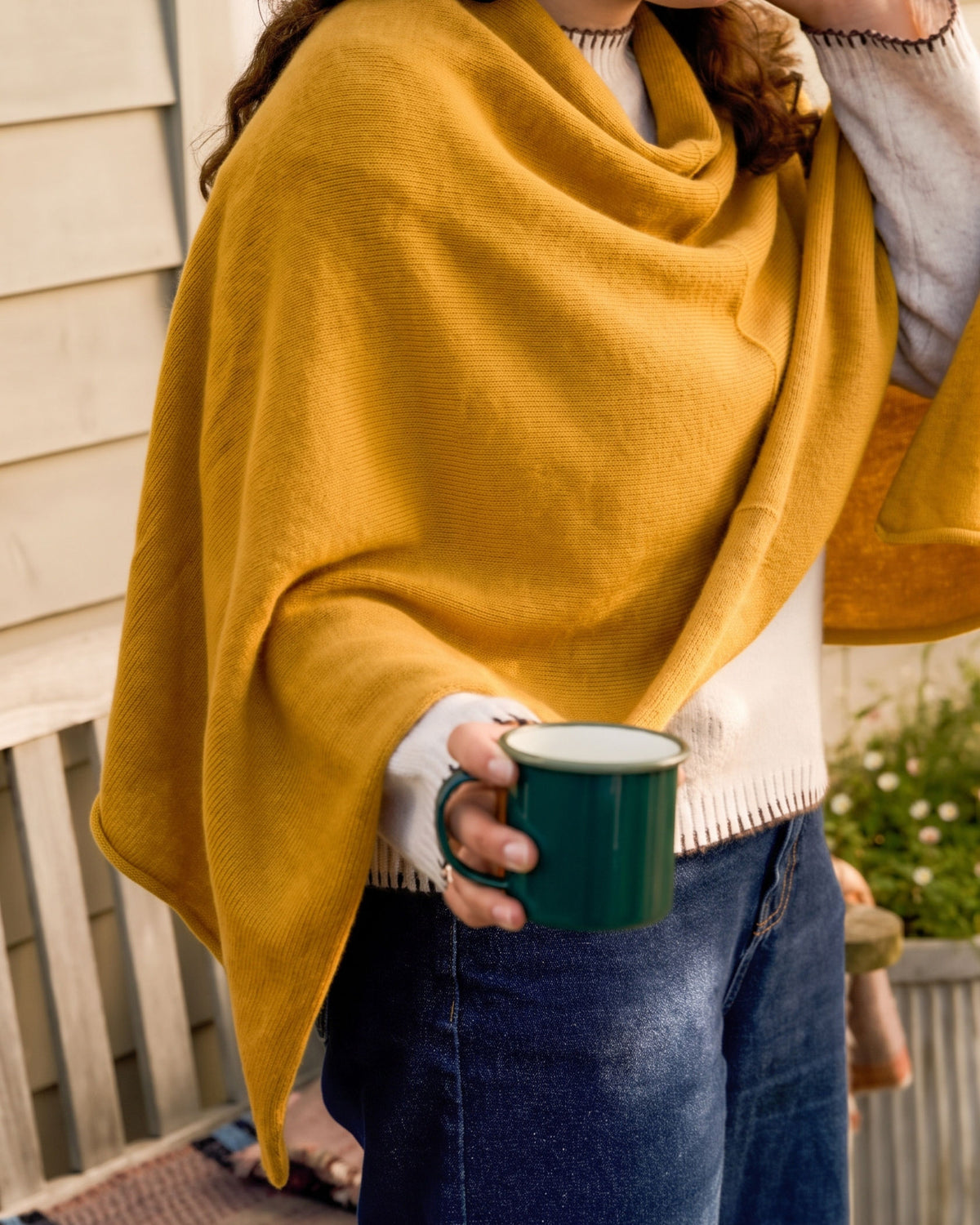 Cashmere Blend Poncho: Mustard