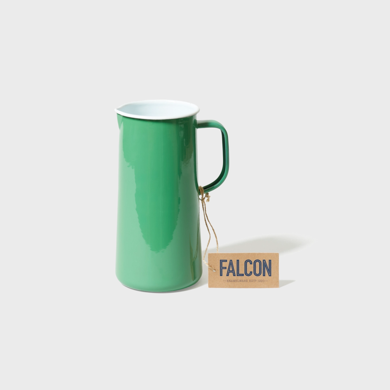 Green enamel pitcher by Falcon Enamelware
