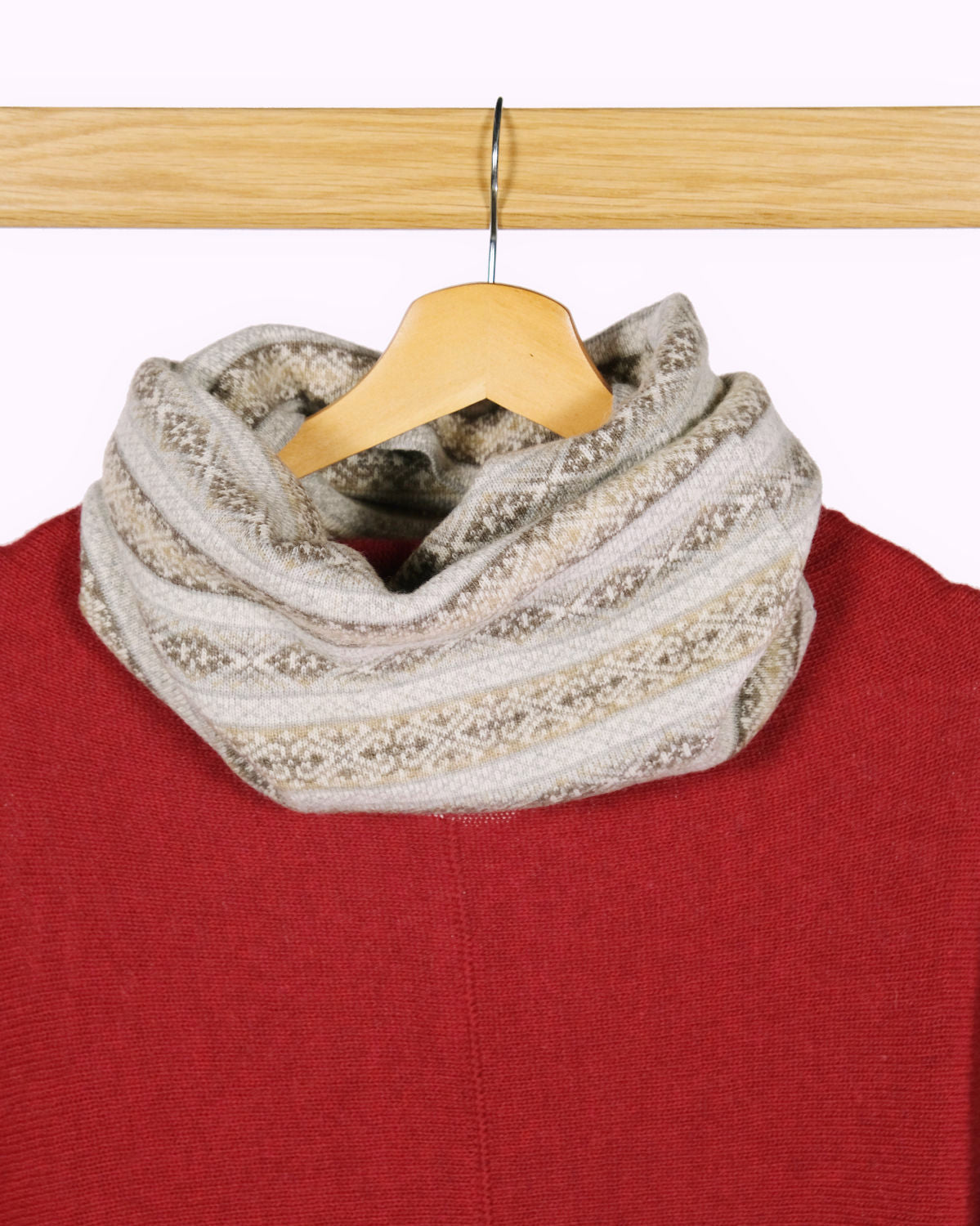Cashmere Blend Fair Isle Snood Scarf: Mist