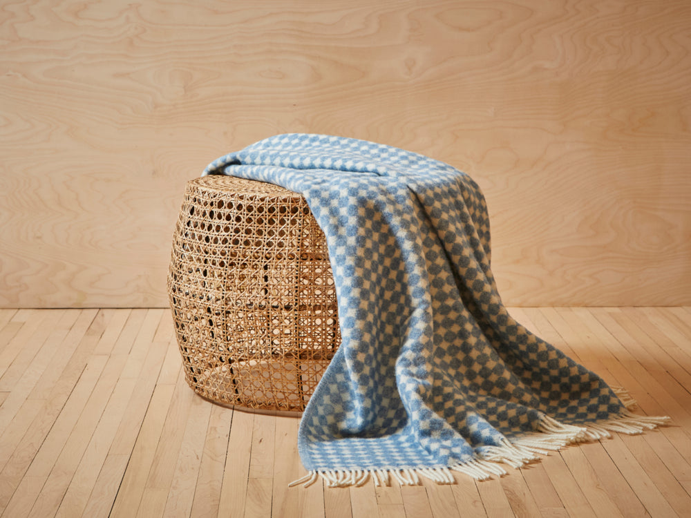 blue jacquard check wool throw from the british blanket company