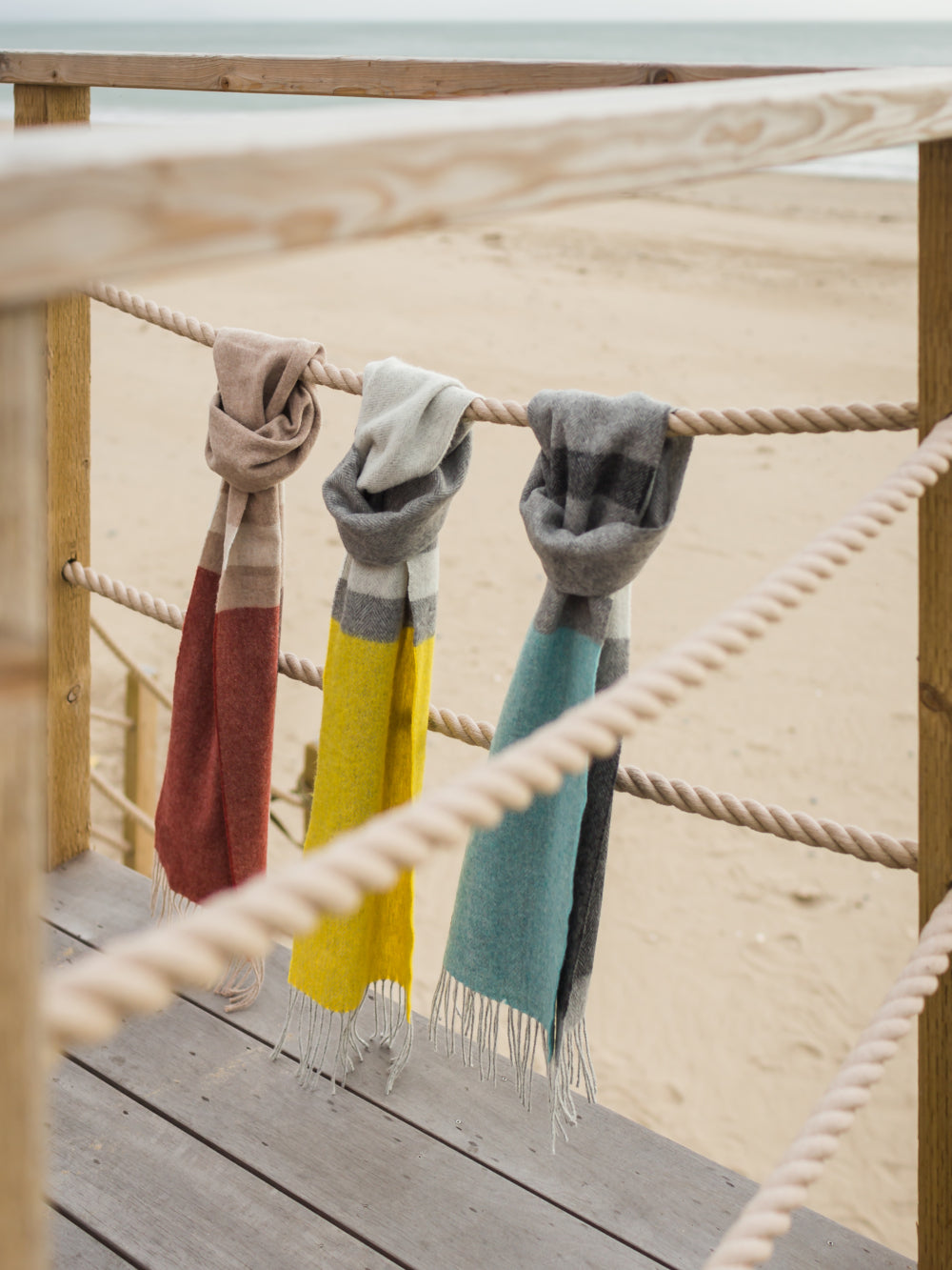 wool scarves hanging up from the british blanket company