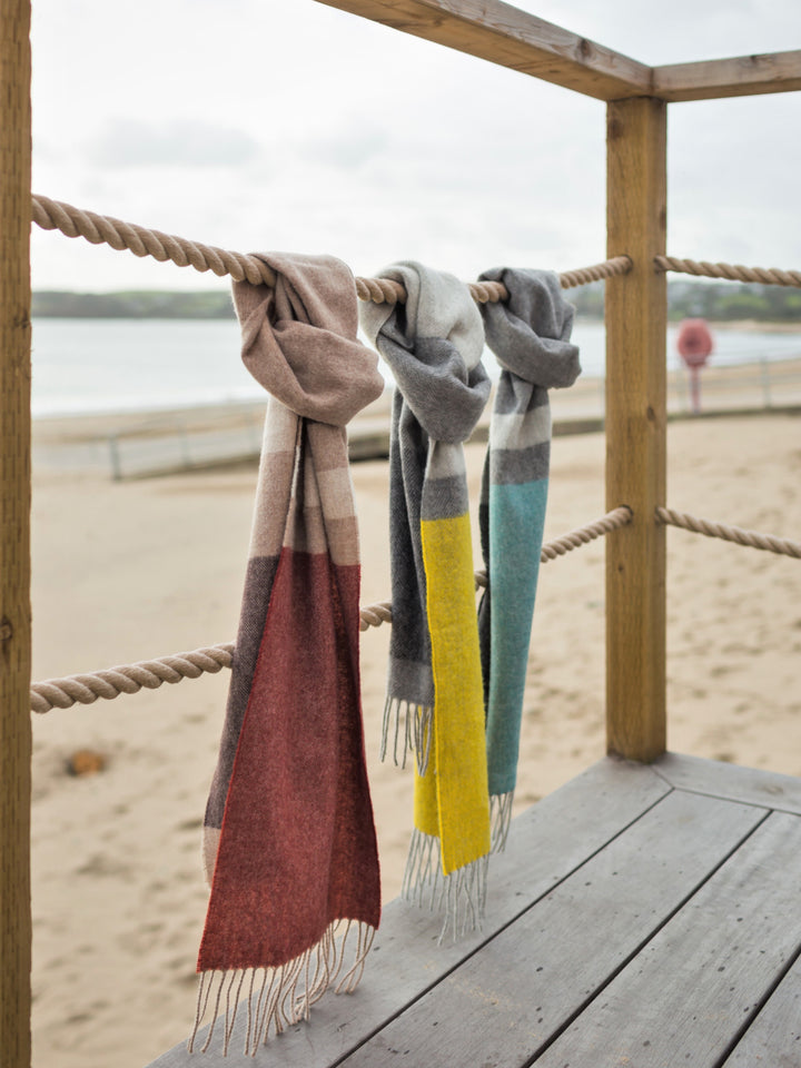 wool scarves hanging up from the british blanket company