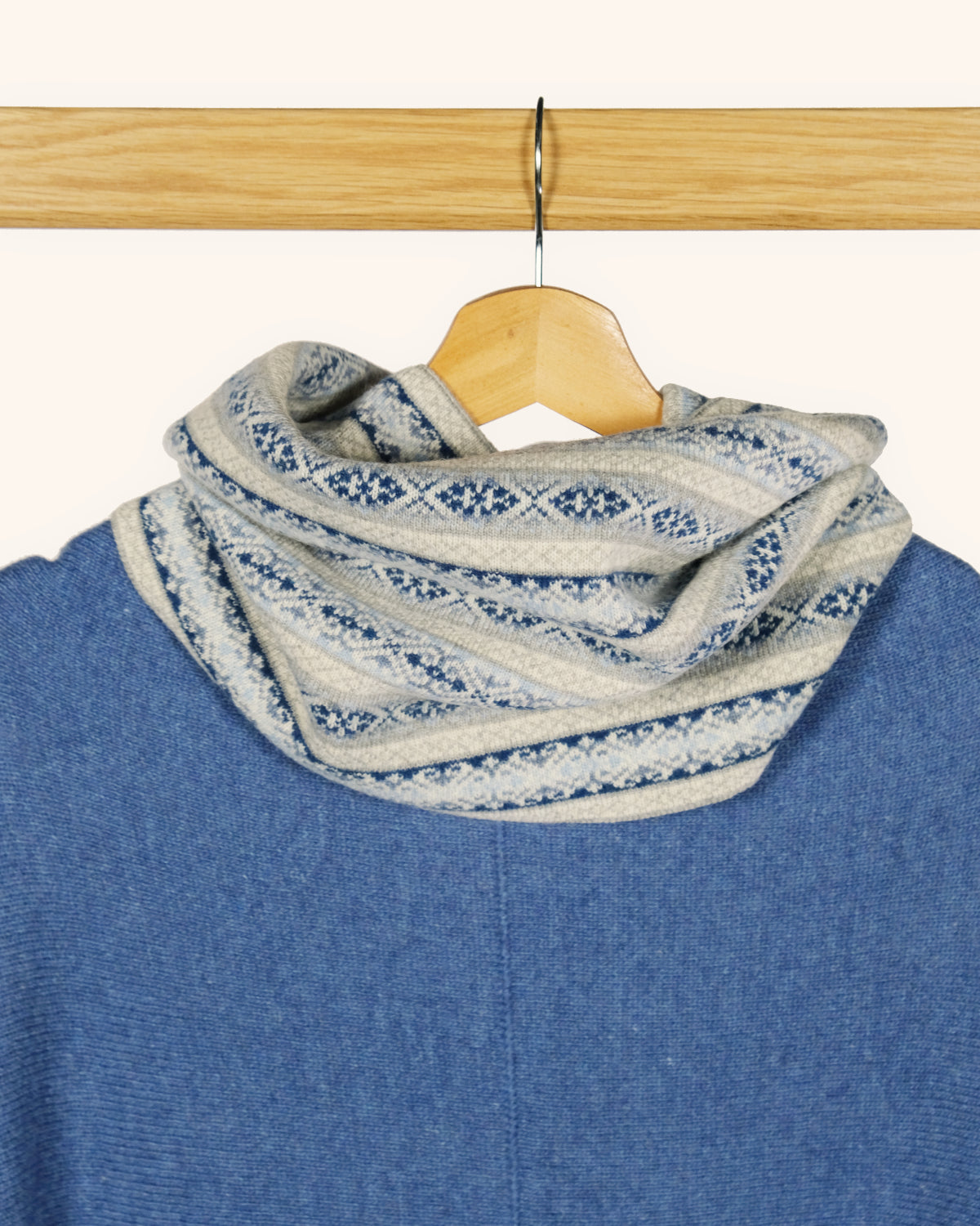 Cashmere Blend Fair Isle Snood Scarf: Sky