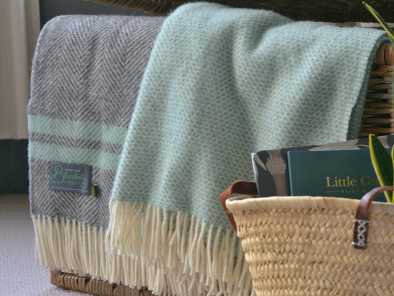green and grey wool blankets