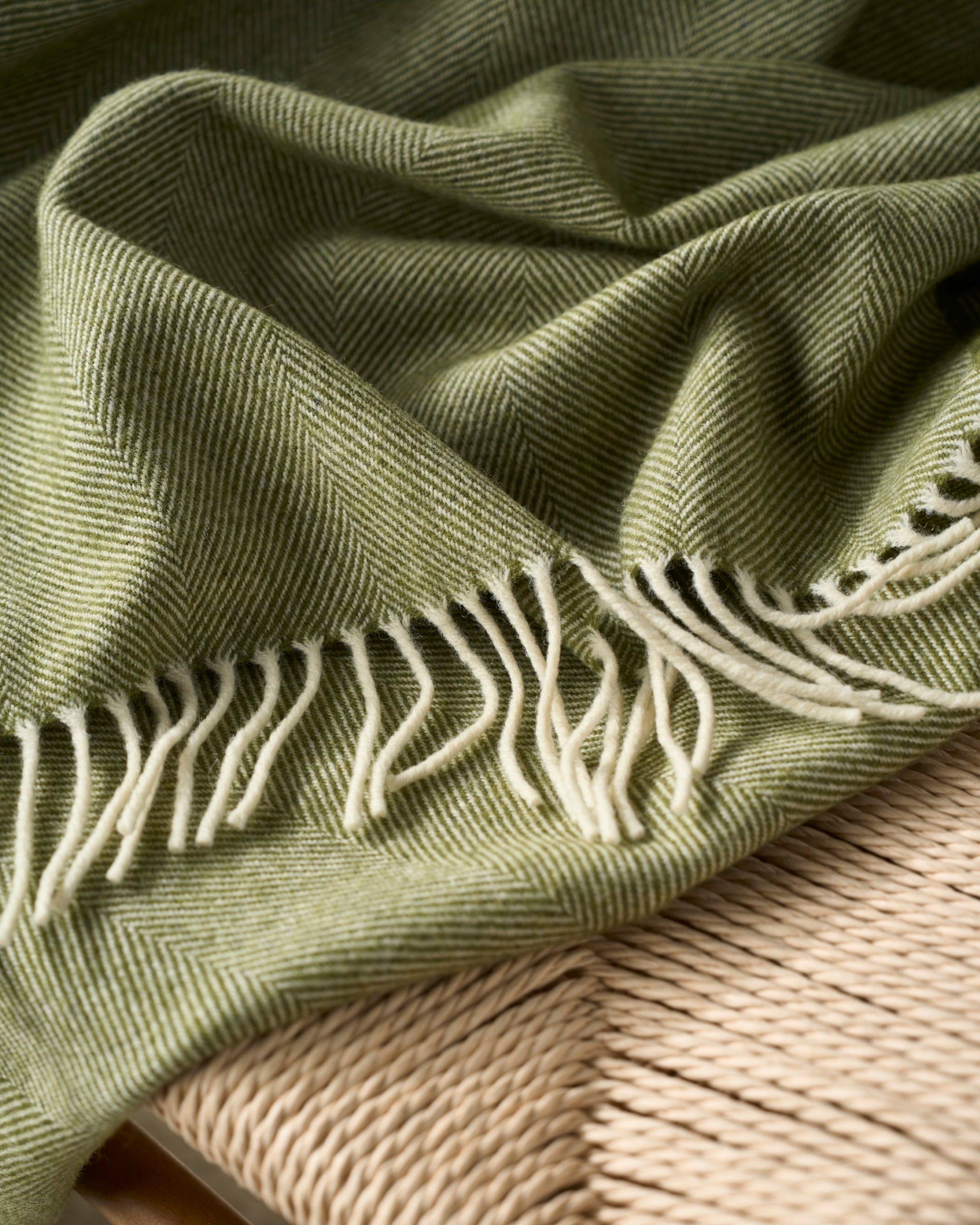 Olive Green Merino Herringbone Throw – The British Blanket Company