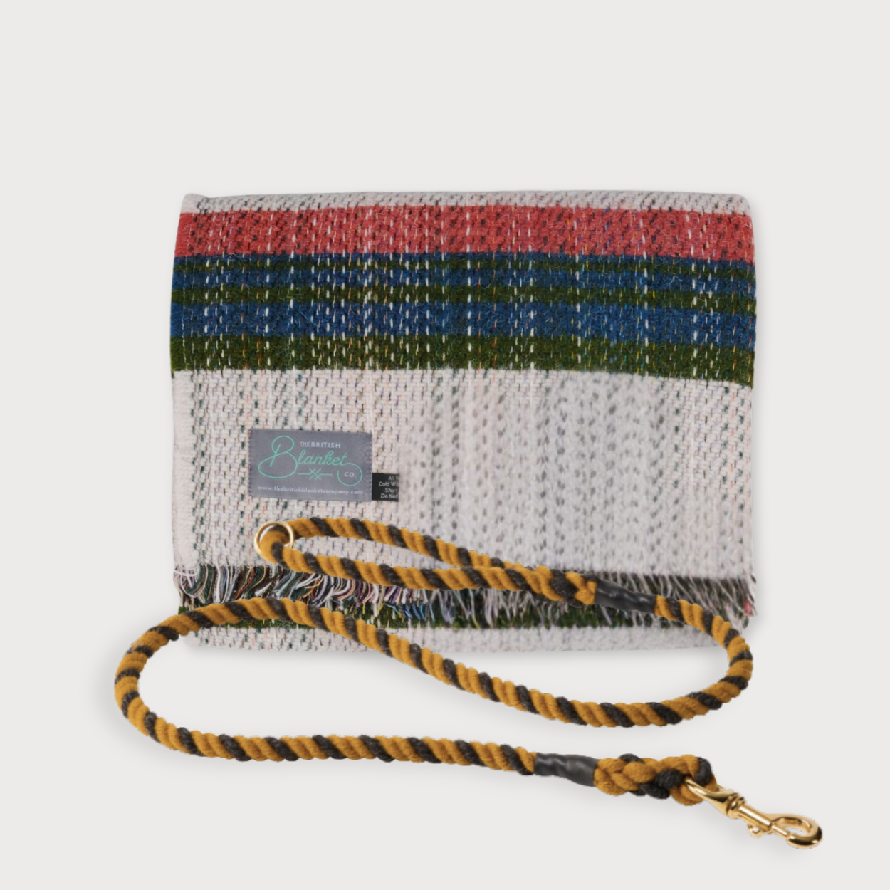 Random recycled blanket for dogs and rope lead in mustard
