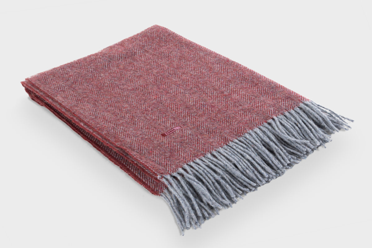 Folded Brick Red Cashmere and Merino Recycled Wool Blanket Turtle Doves at The British Blanket Company