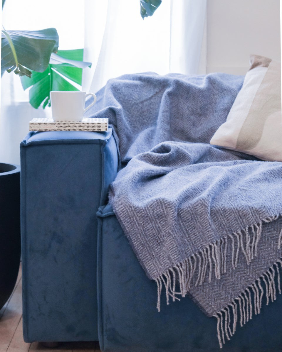 Mid Blue Cashmere and Merino Recycled Wool Blanket
