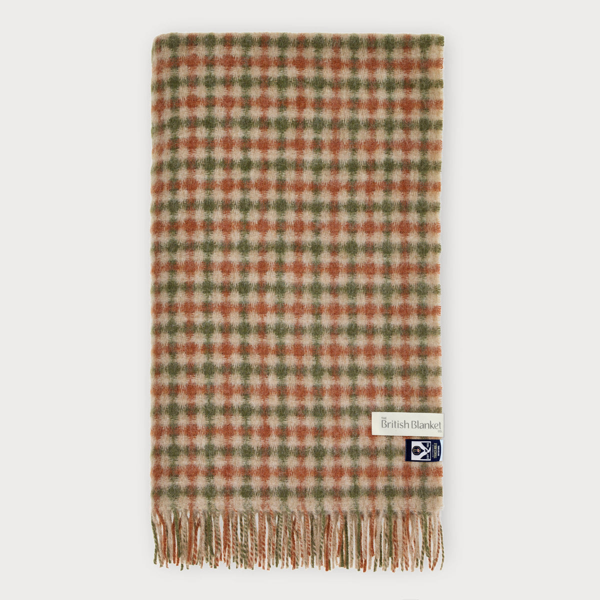 100% British Lambswool Gingham Blanket: Terracotta