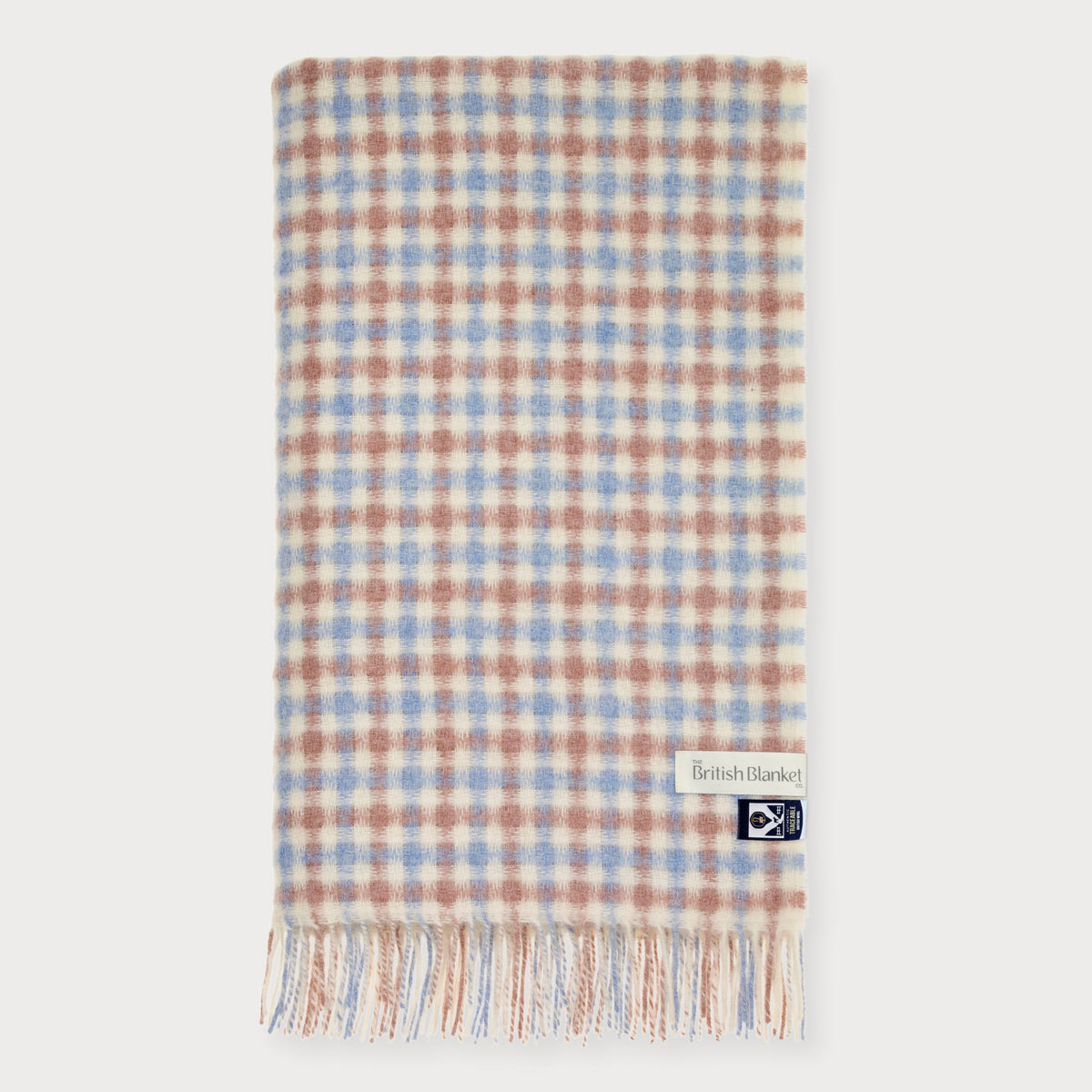100% British Lambswool Gingham Blanket: Blue