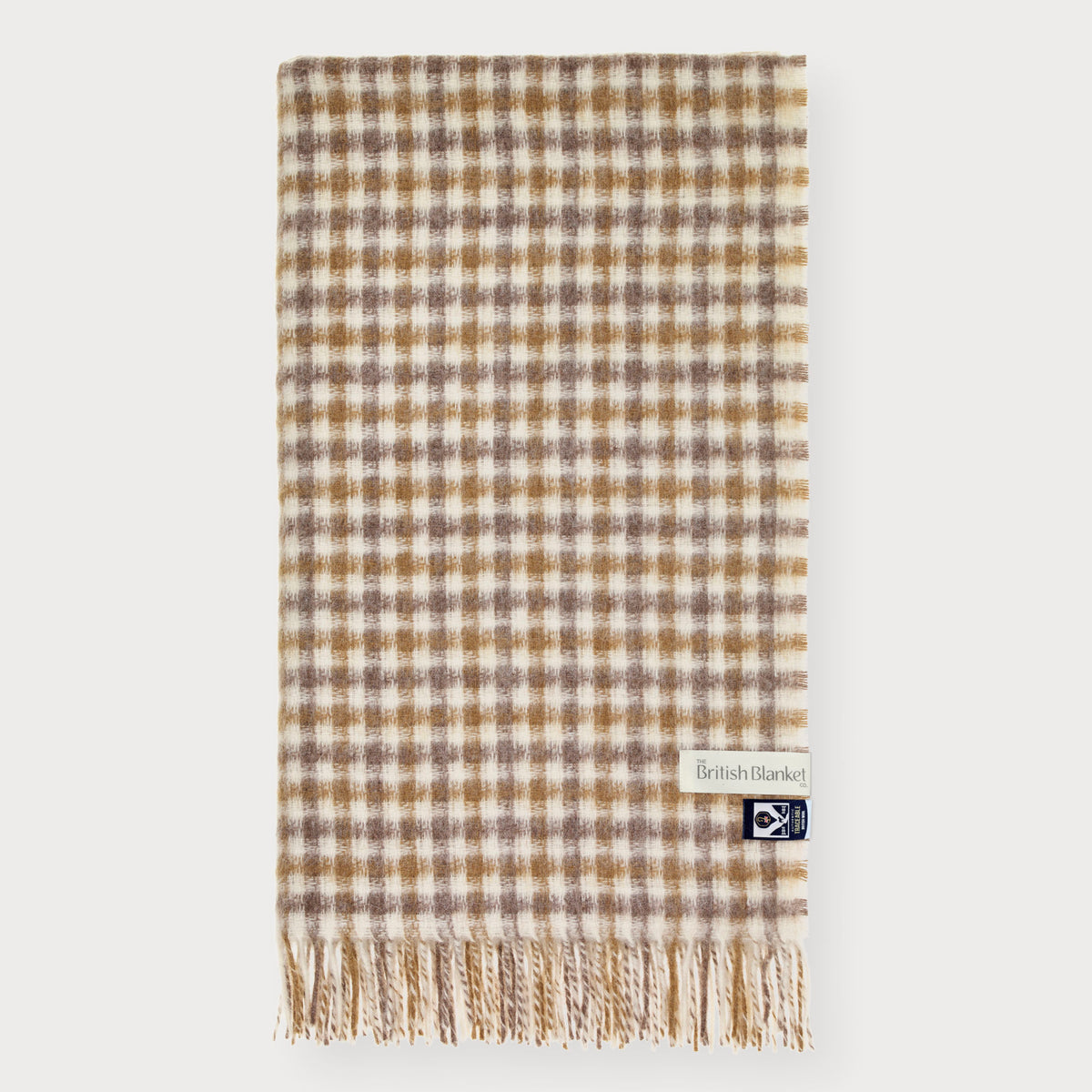 100% British Lambswool Gingham Blanket: Natural