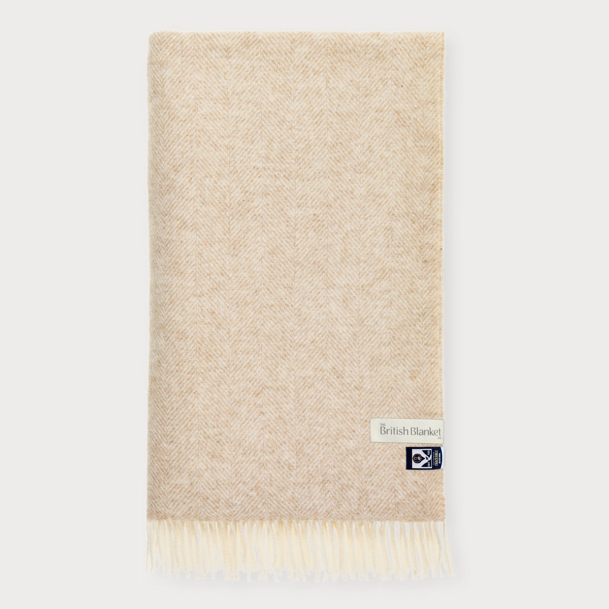 100% British Lambswool Herringbone Blanket: Natural
