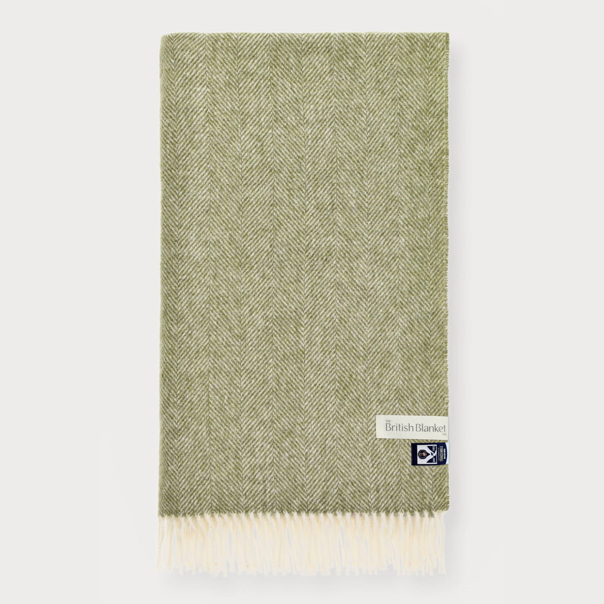 100% British Lambswool Herringbone Blanket: Green